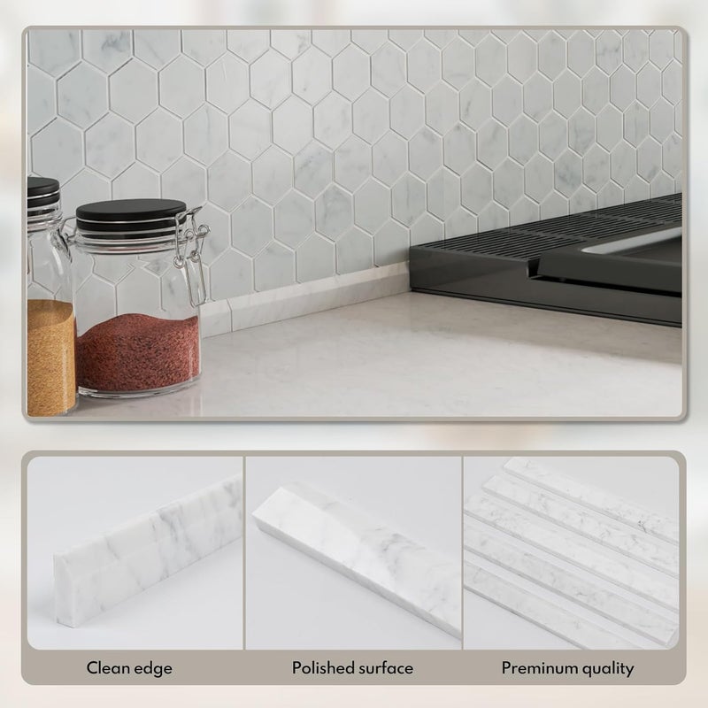 Lovdeco Carrara White Marble Pencil Liner Tile Polished, Edge Trim Molding for Shower and Backsplash, Bullnose Tile Trim 6/5" X 12", 10 Pcs/Box - Image 4